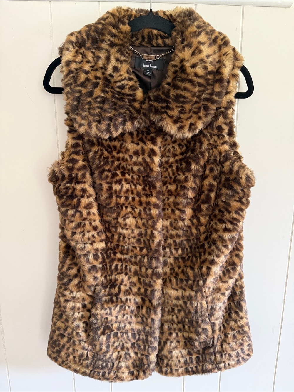 Dennis Basso Faux Fur Leopard Vest Size XS Mob Wife Winter Glam Boho